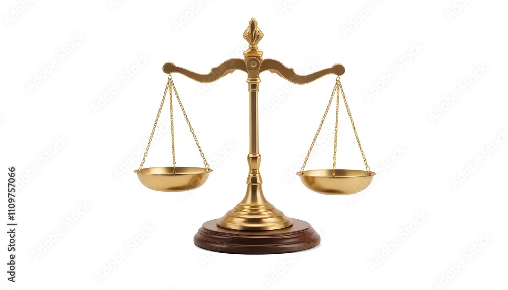 A golden scale of justice with a wooden base A golden scale of justice with a wooden base