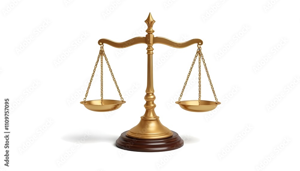 A golden scale of justice with a wooden base A golden scale of justice with a wooden base