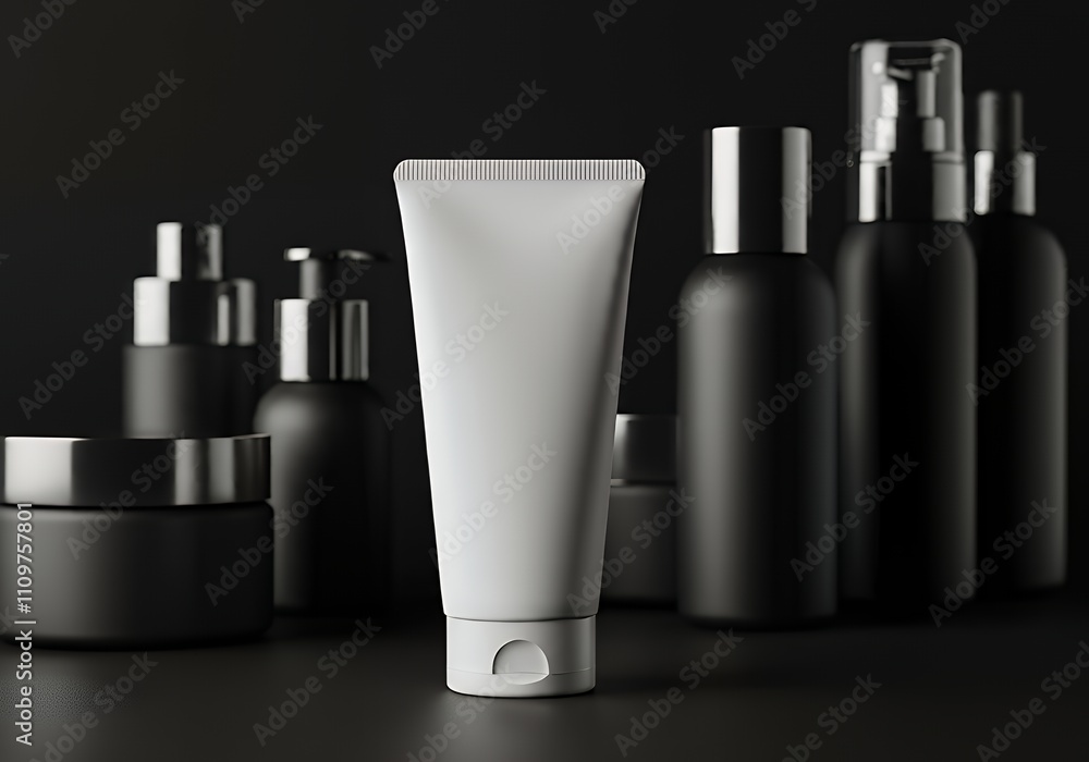 A plain face cleanser tube packaging mock-up, displayed with skincare products 3d illustration brand mock-up template. A plain face cleanser tube packaging mock-up, displayed with skincare products 3d illustration brand mock-up template.