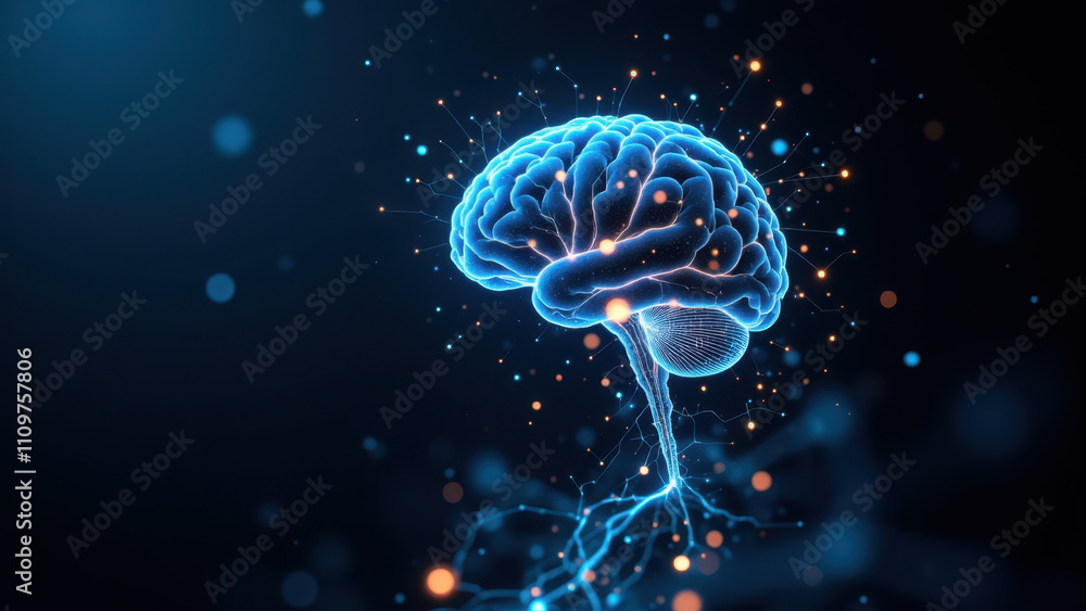 Fototapeta premium AI brain with sparks on a black background representing artificial general intelligence.