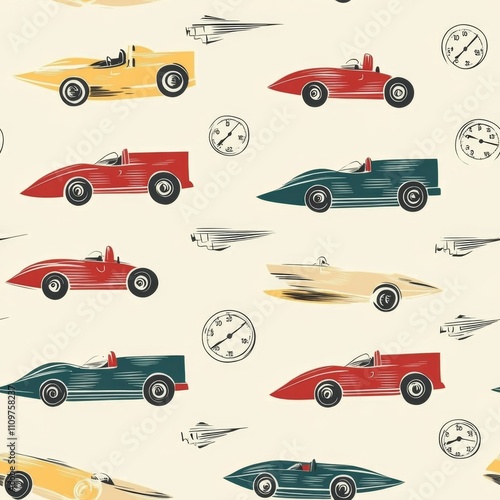 Vintage Racing Cars Seamless Pattern