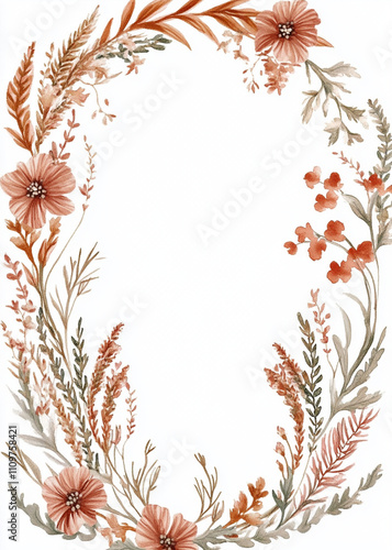 Delicate floral border adorned with soft peach, pink, and beige flowers against a light background creates an inviting design. Ideal for wedding invites or greeting cards. Generative AI