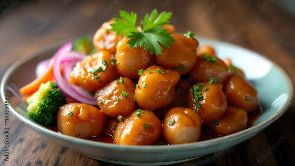 Satisfying Family-Style Serving of Sweet and Sour Pork with a Colorful Vegetable Medley Satisfying Family-Style Serving of Sweet and Sour Pork with a Colorful Vegetable Medley