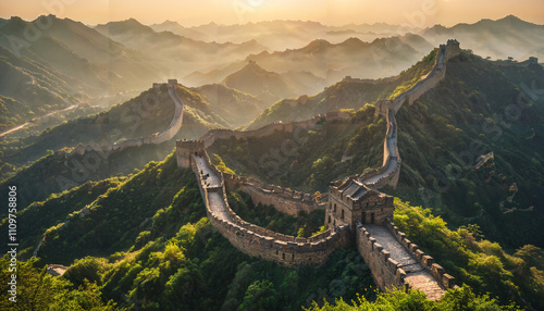 Lever de soleil sur la Grande Muraille de Chine