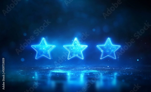 Glowing blue bar with five stars, one hovering over the others, set against a simple background.