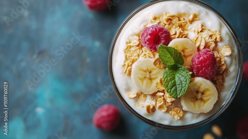 Healthy Banana Dessert with Raspberries and Oats