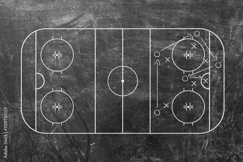 Wallpaper Mural Image of blackboard showing hockey strategy, featuring black background. diagram with circles and crosses marking players positions, enhancing understanding Torontodigital.ca