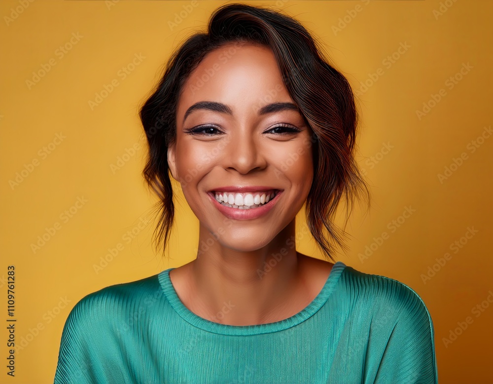 vibrant, joyful close-up of a woman smiling, showcasing her white teeth and natural lip color, against a bright and cheerful background for a happy, positive mood vibrant, joyful close-up of a woman smiling, showcasing her white teeth and natural lip color, against a bright and cheerful background for a happy, positive mood