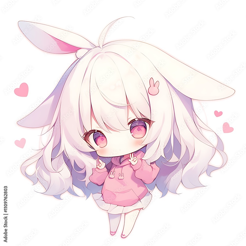 Cute chibi girl with rabbit ears. Kawaii anime character. Cute chibi girl with rabbit ears. Kawaii anime character.