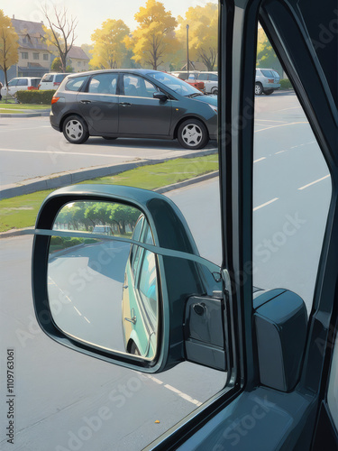 Vue sur le parking depuis l'intérieur de la voiture