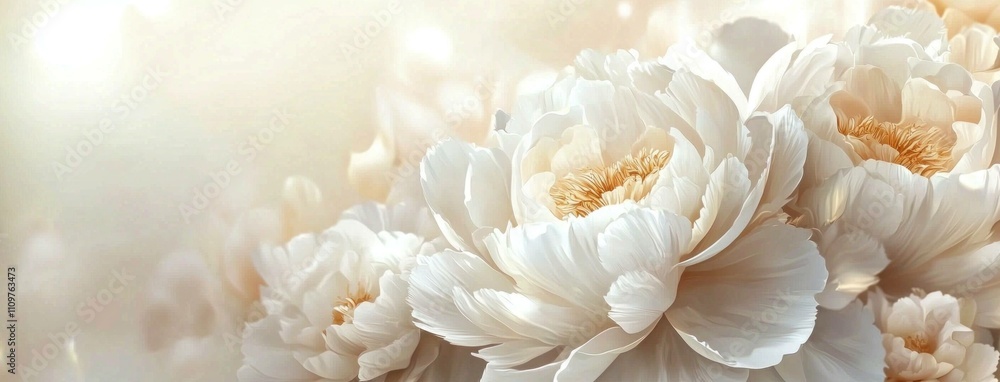 Soft white peonies blooming in a serene light background, creating a delicate and elegant floral arrangement. Perfect for nature and wedding themes. Soft white peonies blooming in a serene light background, creating a delicate and elegant floral arrangement. Perfect for nature and wedding themes.