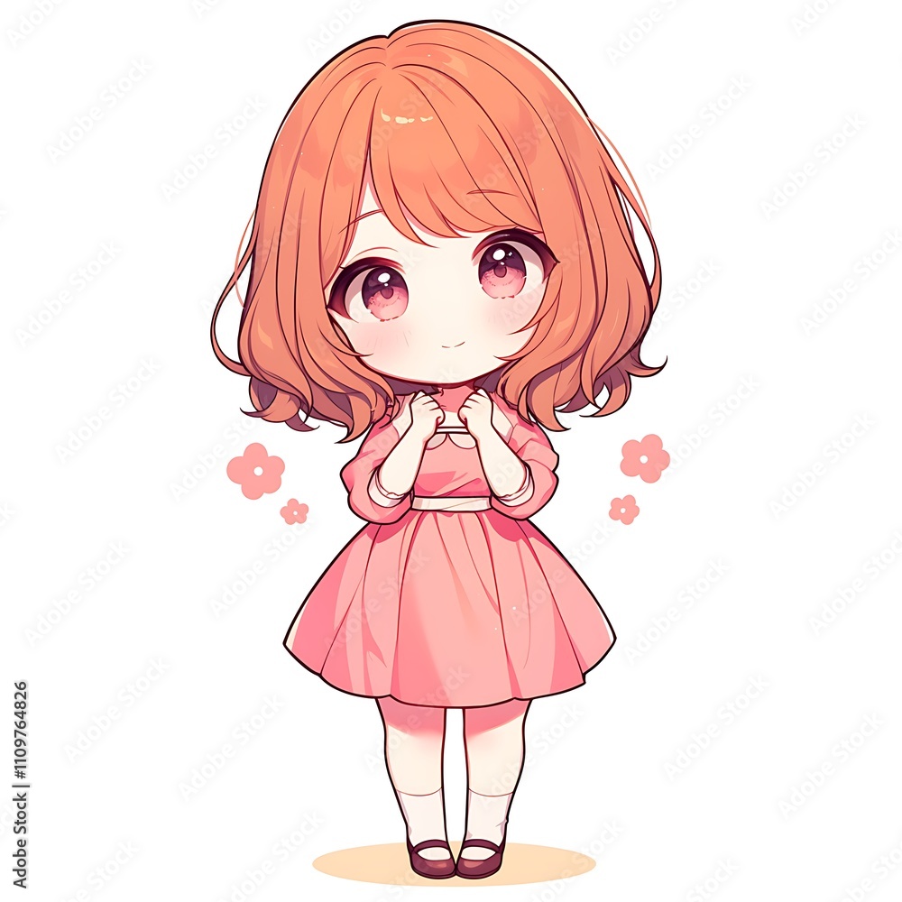 Fototapeta premium Cute anime girl in a pink dress. Concept of kawaii, adorable, and childlike.