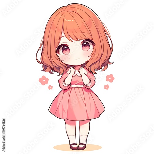 Cute anime girl in a pink dress. Concept of kawaii, adorable, and childlike.