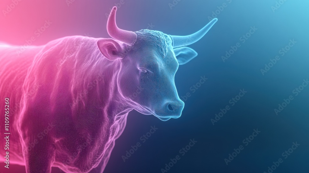 Futuristic neon bull in vibrant pink and blue hues, AI Futuristic neon bull in vibrant pink and blue hues, AI