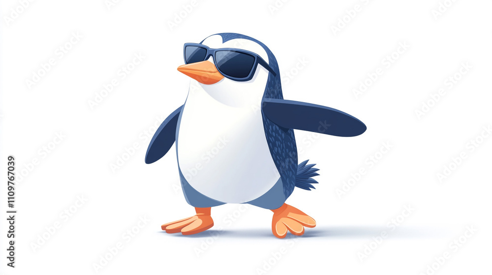 Obraz premium Cool Penguin in Sunglasses Cartoon Bird Summer Fun Antarctic Animal