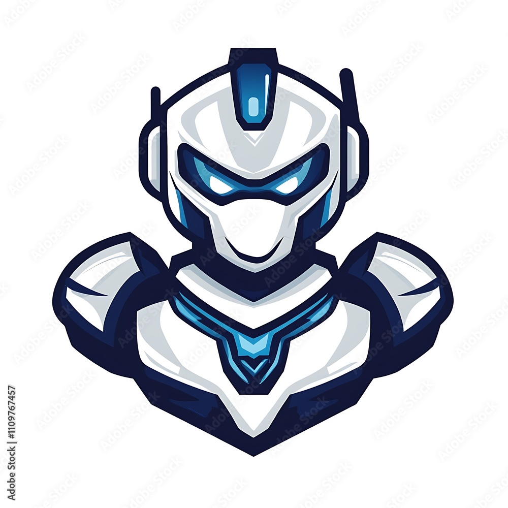 White robot mascot logo. Concept of futuristic technology and gaming. White robot mascot logo. Concept of futuristic technology and gaming.