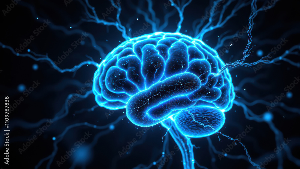 Image of a human brain with an illustrated depiction of artificial intelligence. Image of a human brain with an illustrated depiction of artificial intelligence.