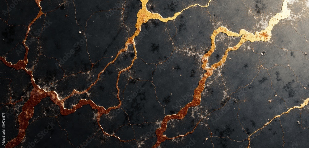 A stunning close-up of a dark stone surface featuring golden veins, perfect for backgrounds, luxury branding, or interior design concepts. A stunning close-up of a dark stone surface featuring golden veins, perfect for backgrounds, luxury branding, or interior design concepts.
