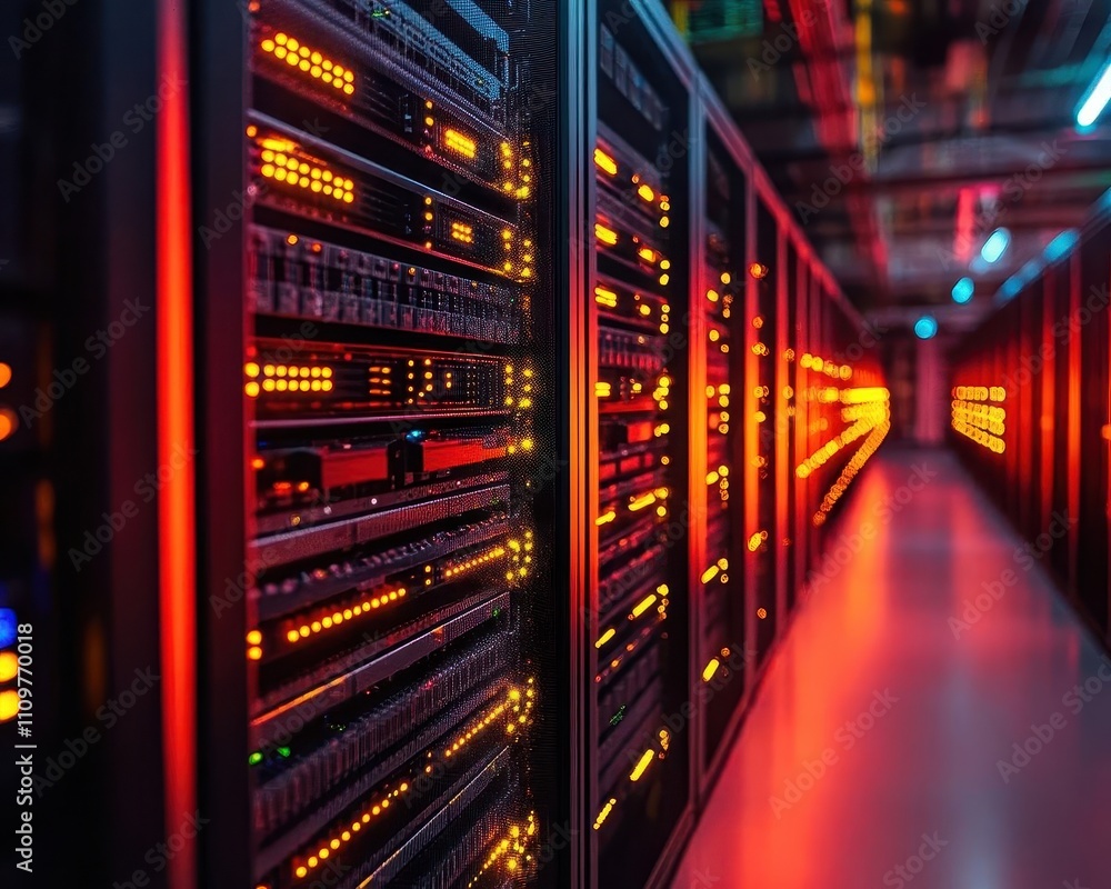 A futuristic server farm with glowing edge cloud computing devices, dramatic cinematic lighting A futuristic server farm with glowing edge cloud computing devices, dramatic cinematic lighting