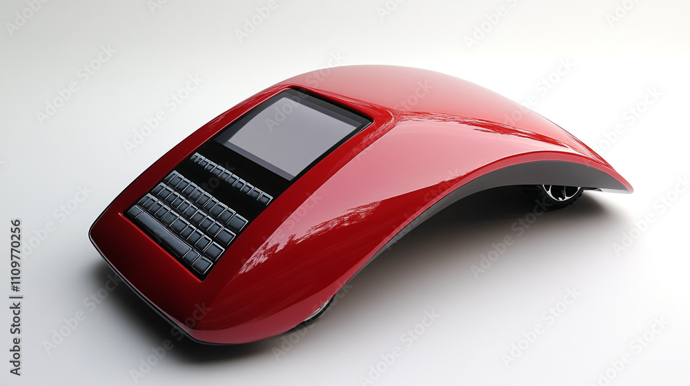 Sleek Red Modern Device with Keyboard and Screen Sleek Red Modern Device with Keyboard and Screen