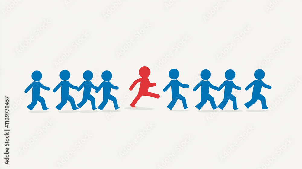 Leading the Pack Red Figure Runs Ahead of Blue Team Leading the Pack Red Figure Runs Ahead of Blue Team