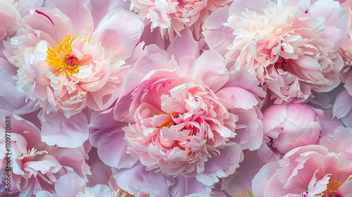 Fototapeta Naklejka Na Ścianę i Meble -  Wallpaper featuring lovely flowers: Pink peonies in floral compositions. Daylight setting.