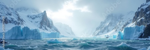 Wallpaper Mural A breathtaking view of icy glaciers and a moody sky, capturing the serene beauty of a polar landscape, ideal for travel, nature, and environmental themes. Torontodigital.ca