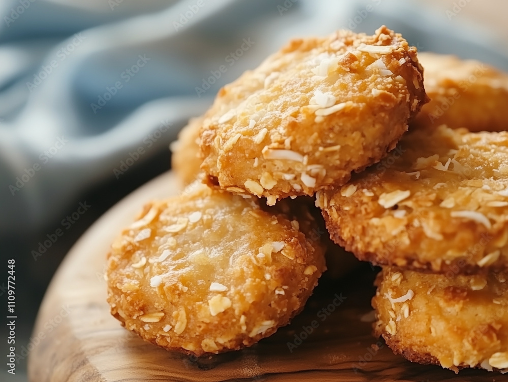 Golden-baked ANZAC biscuits with oats and coconut Golden-baked ANZAC biscuits with oats and coconut