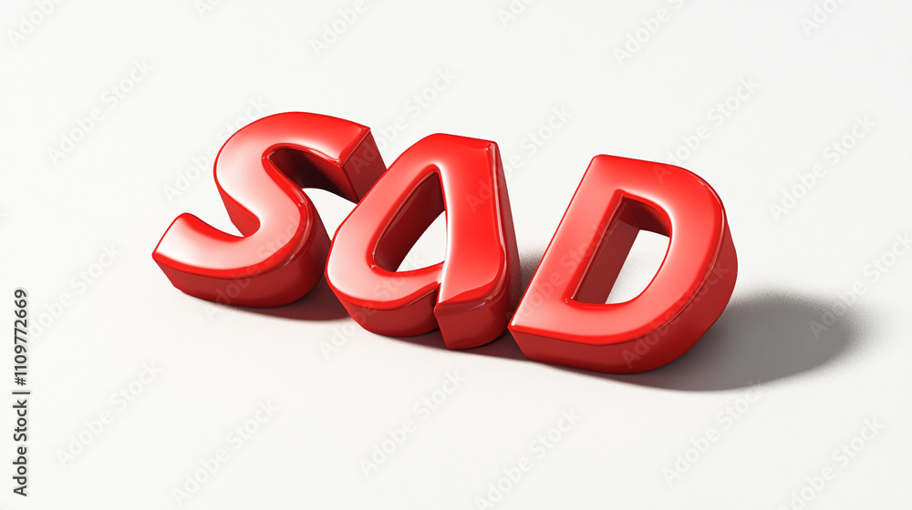 3D Red Glossy Word SAD Depression Emotion Feeling Negative Mental Health 3D Red Glossy Word SAD Depression Emotion Feeling Negative Mental Health