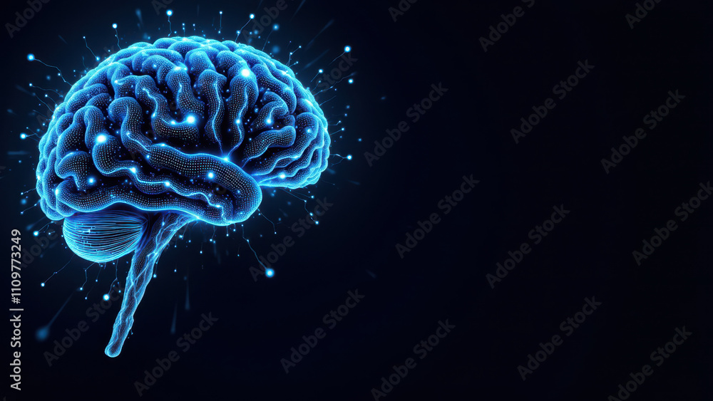 Fototapeta premium Brain illustration with glowing particles, representing Artificial General Intelligence.