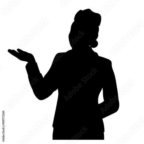 案内するポーズを女性のシルエット