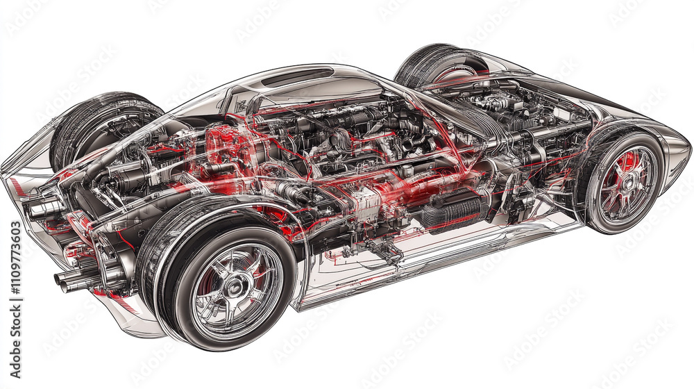 High Performance Sports Car Cutaway Engine Chassis and Components High Performance Sports Car Cutaway Engine Chassis and Components
