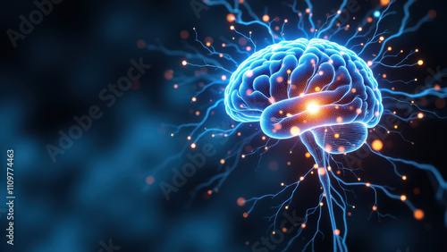 Brain with AI-like sparkles, symbolizing artificial general intelligence.