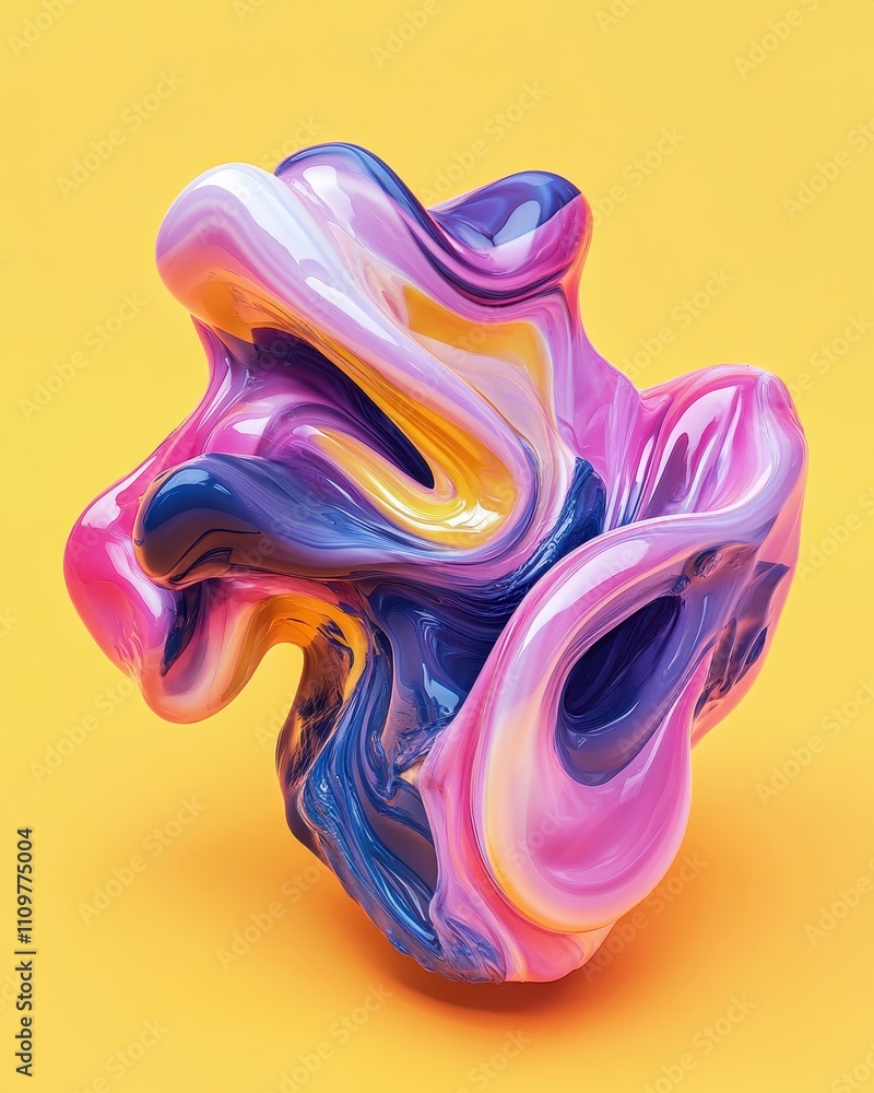 Obraz premium Abstract sculpture-like shapes with vibrant neon pink, purple, and blue tones creating a futuristic and surreal artistic design