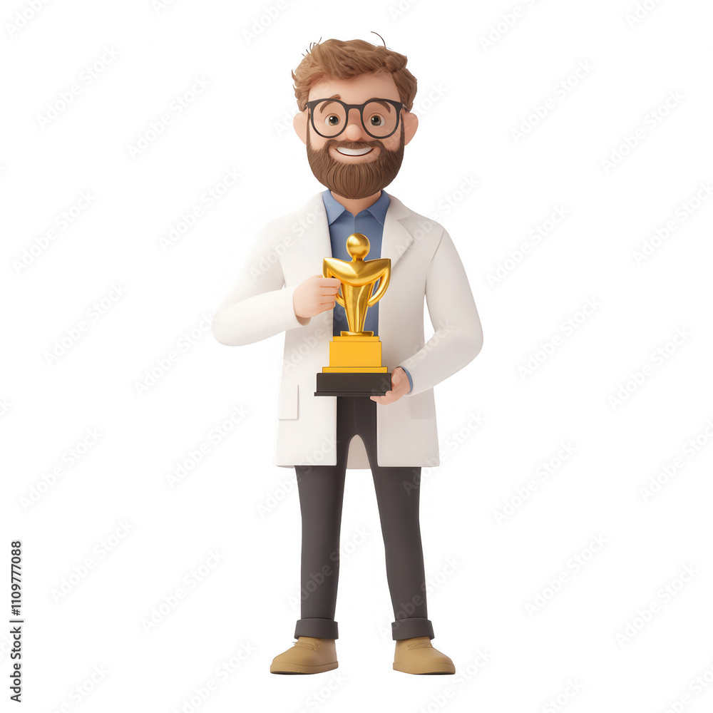 A smiling scientist holding an award, showcasing achievement and success in research., isolated on a transparent background. A smiling scientist holding an award, showcasing achievement and success in research., isolated on a transparent background.
