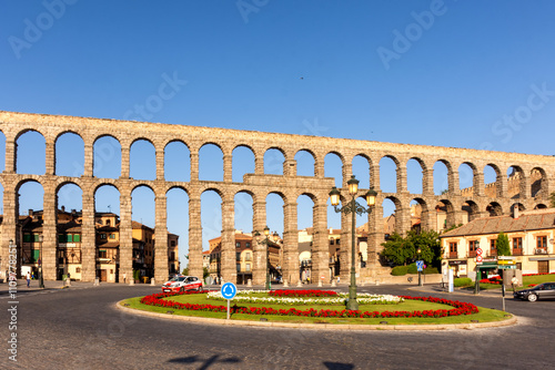 Vistas del Acueducto de Segovia en Castilla y León, España. Patrimonio de la Humanidad por la Unesco