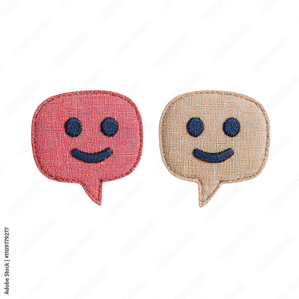 Fototapeta premium Two smiling speech bubbles in pastel colors, perfect for communication and conversation., isolated on a transparent background.