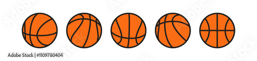 Orange basketball ball icons. Set of outline basketball balls symbols.