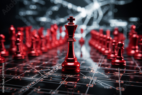 Red Chess Pieces on a Digital Battlefield