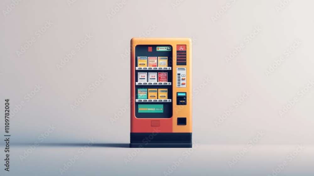 Orange vending machine with various products. Orange vending machine with various products.