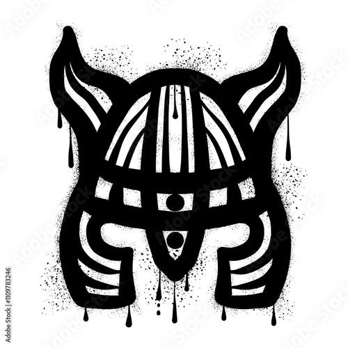 Viking helmet graffiti with black spray paint
