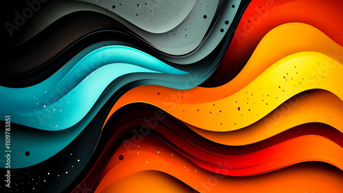 Vibrant abstract vector featuring gradient spheres and flowing ribbons, perfect for professional corporate presentations.