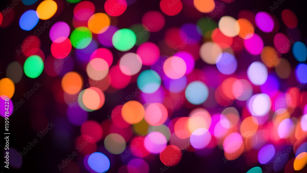 Bright multicolor bokeh lights on a dark background, creating a festive and lively atmosphere Bright multicolor bokeh lights on a dark background, creating a festive and lively atmosphere
