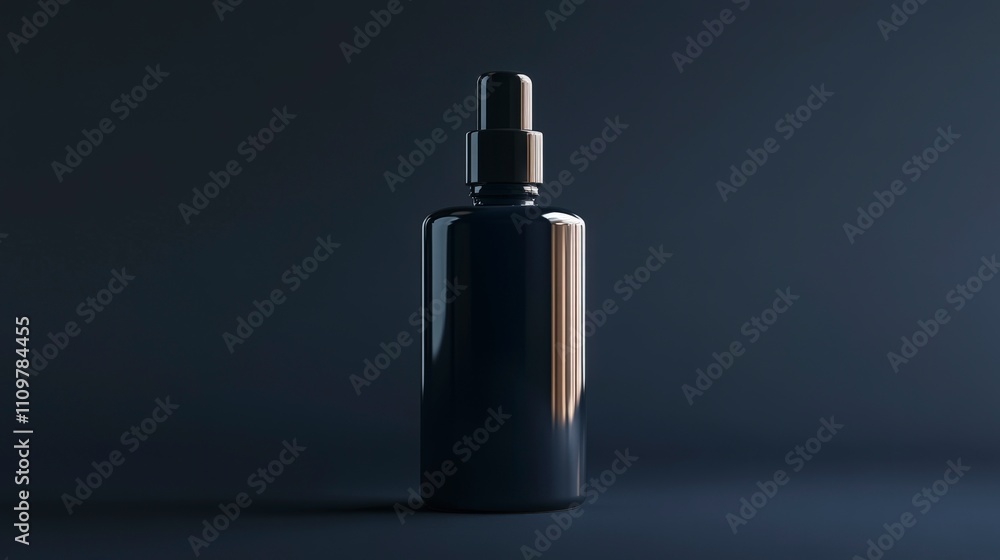 Sleek Black Glass Dropper Bottle on Dark Background Sleek Black Glass Dropper Bottle on Dark Background