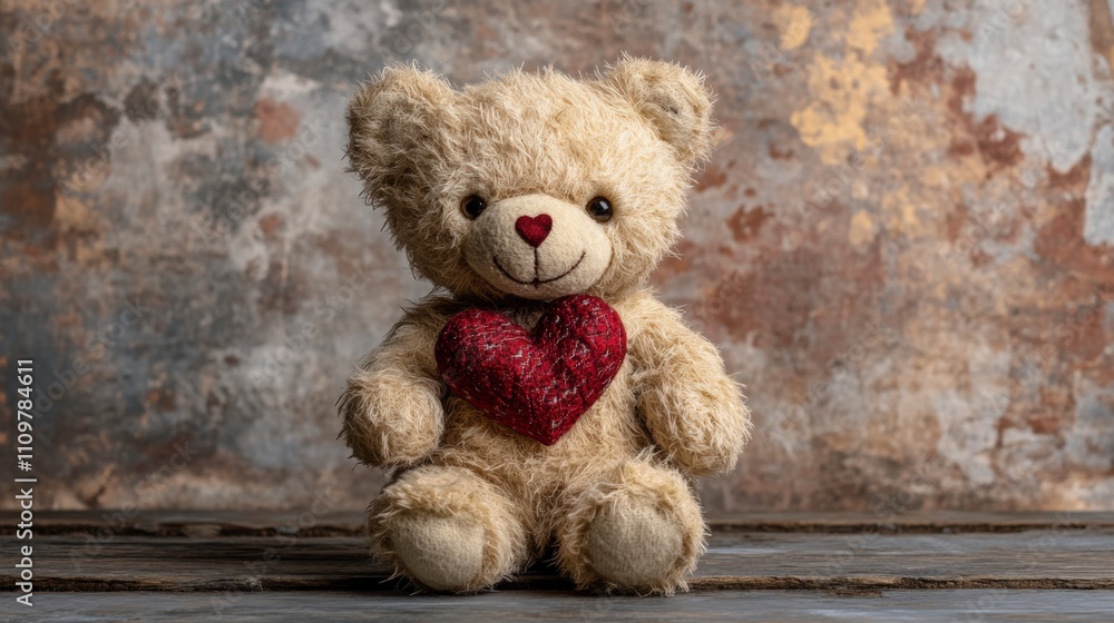 Teddy Bear with Heart on Rustic Wood - Valentine's Day Teddy Bear with Heart on Rustic Wood - Valentine's Day