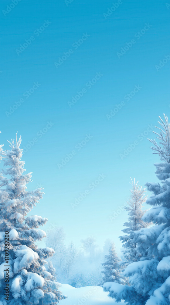 Serene winter landscape with snow-covered trees and blue sky Serene winter landscape with snow-covered trees and blue sky
