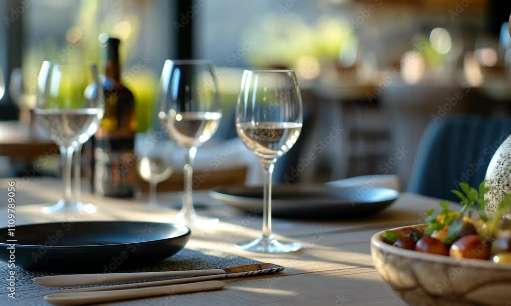 Elegant Dining Table Setup with Fresh Ingredients and Tableware Elegant Dining Table Setup with Fresh Ingredients and Tableware