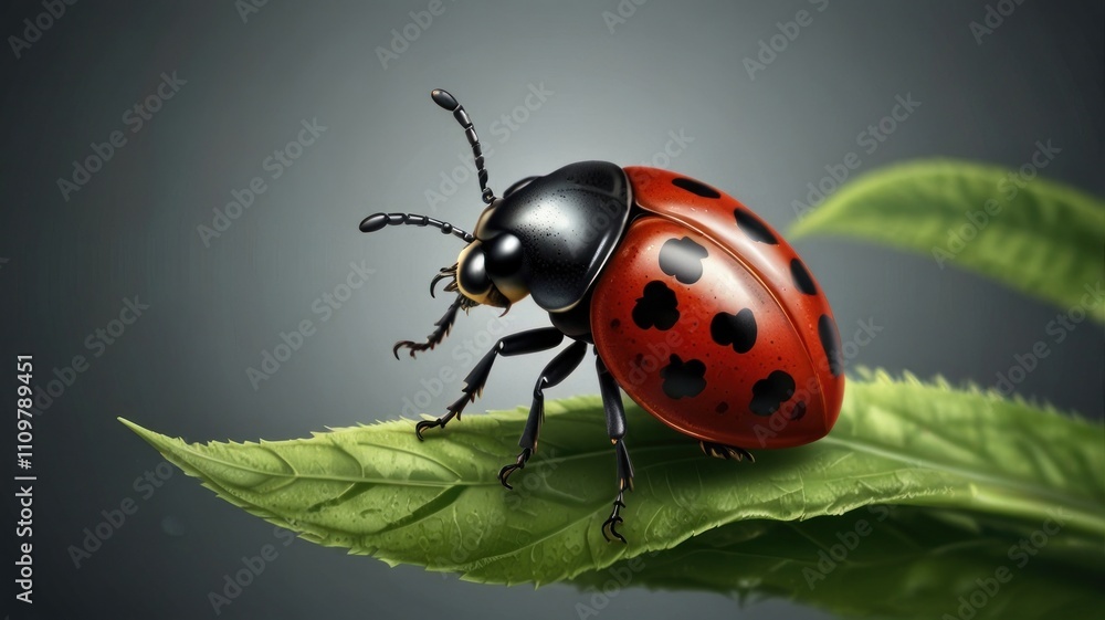 Close-up of a ladybug on a green leaf. (1) Close-up of a ladybug on a green leaf. (1)