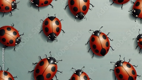 Red ladybugs on a blue background.