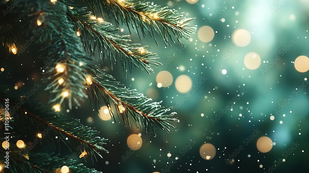 A Christmas background with fir tree branches and sparkling bokeh lights, perfect for a winter holiday theme. A Christmas background with fir tree branches and sparkling bokeh lights, perfect for a winter holiday theme.